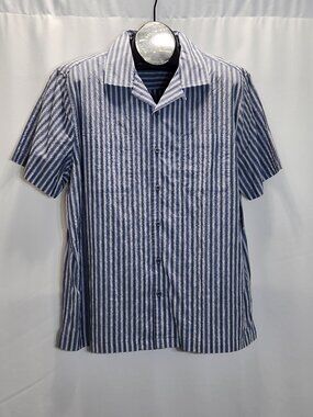 Liverpool Los Angeles Seersucker Stripe Short Sleeve Shirt Size L $98 NWT